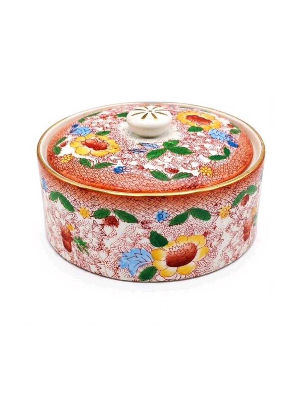 Vintage Tashiro Shoten Japan Porcelain Floral Trinket Powder Box Elephant Mark